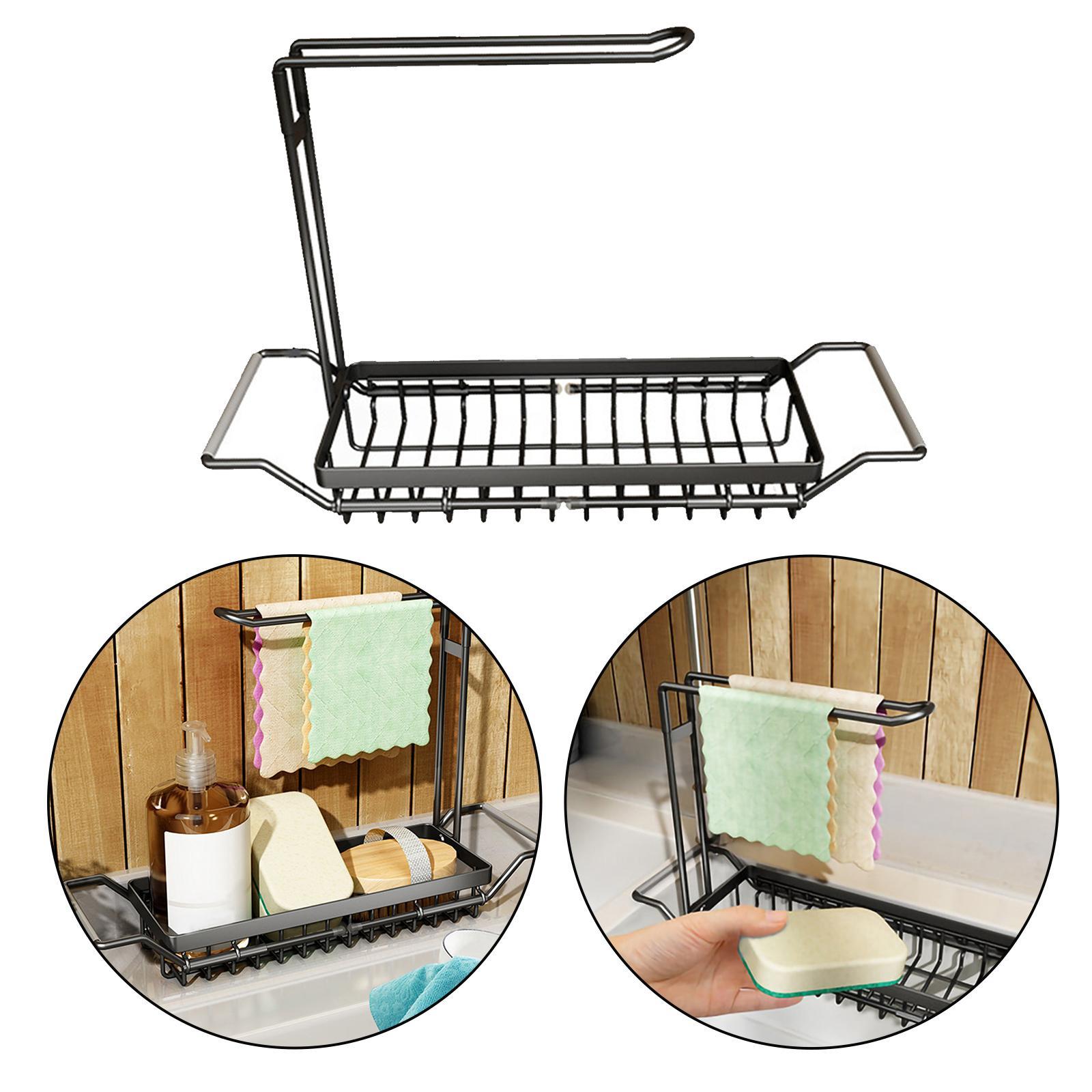Gazechimp Extendable Sink Storage Rack Sponge Holder with Towel Hanger