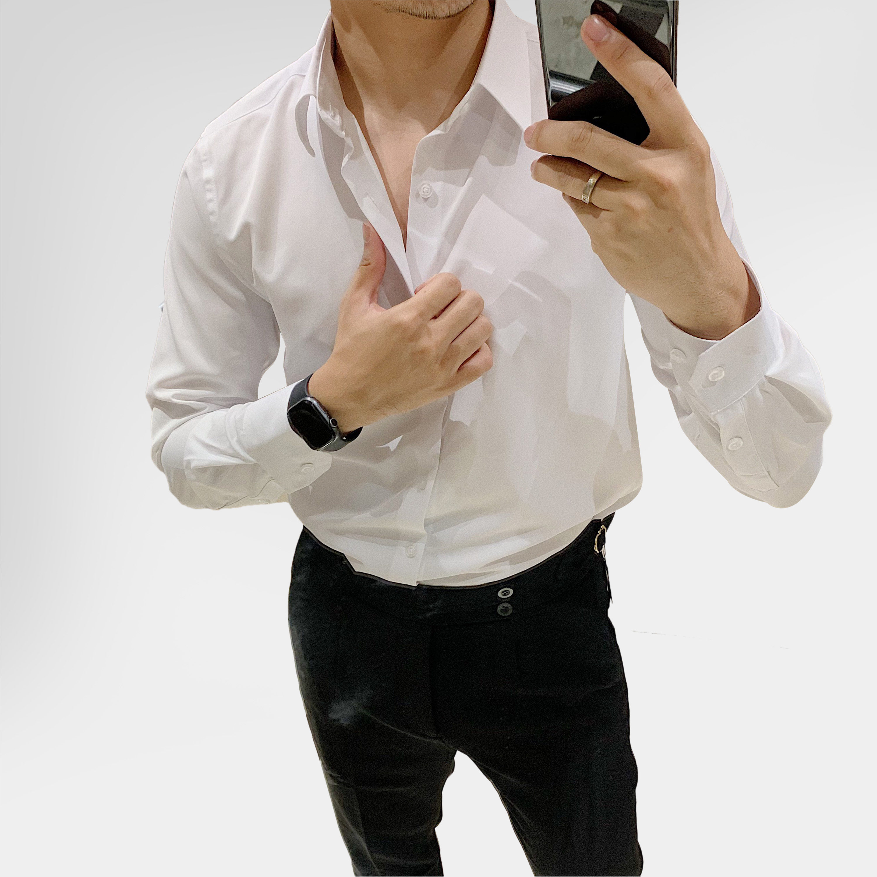 Áo sơ mi trắng tay dài nam AKUBA form slimfit tôn dáng, chất liệu Modal mềm mát, phong cách Sartorial lịch lãm 01T0038