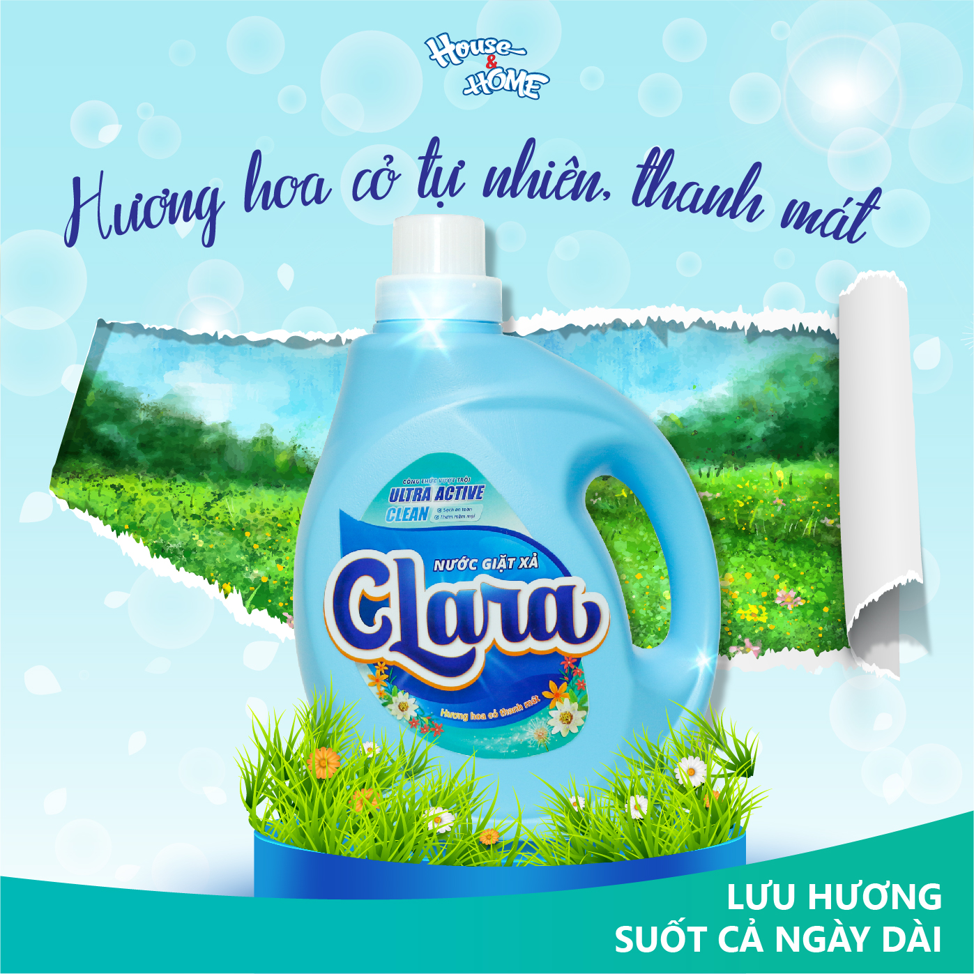 Nước giặt xả Clara hương hoa cỏ thanh mát can 2.6kg