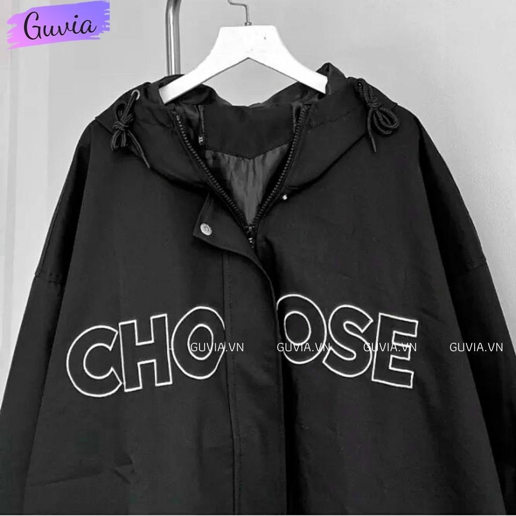 Áo Khoác Kaki CHOOSE Nam Nữ Ulzzang Unisex 2 Lớp Form Rộng Thể Thao Có Nón Trùm