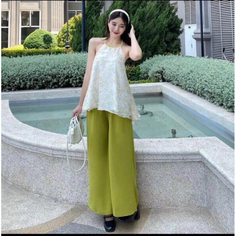 SÉT BỘ ÁO YẾM VOAN 2 LỚP NÚT TÀU QUẦN LỤA