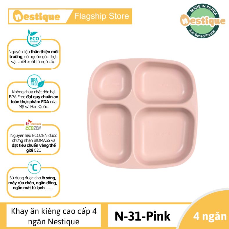 [Coupon 20K đơn 299K] Khay ăn kiêng cao cấp hiệu Nestique N-31-Màu Kem