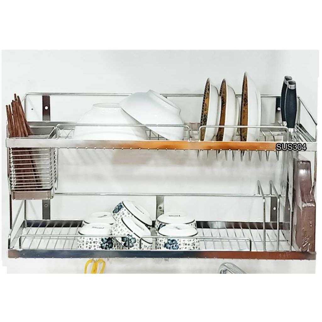 KỆ CHÉN 2 TẦNG INOX 304 CHUẨN KÍCH THƯỚC 80-28-40