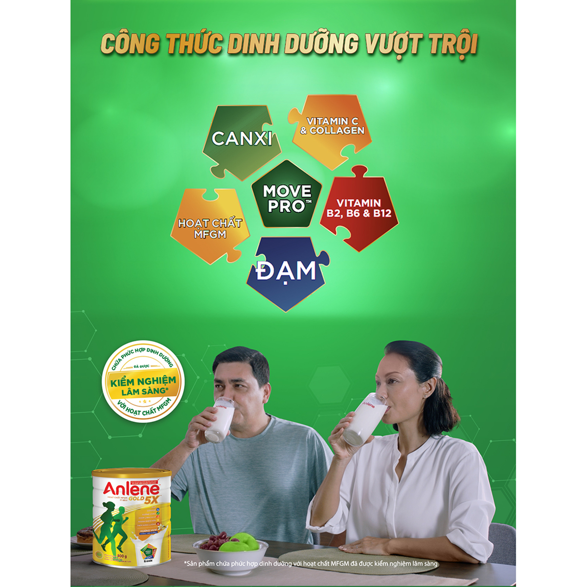 Combo 2 Sữa Bột Anlene Gold 5X Hương Vanilla (Hộp Thiếc 800g) tặng Anlene concentrate 4 lốc*125ml