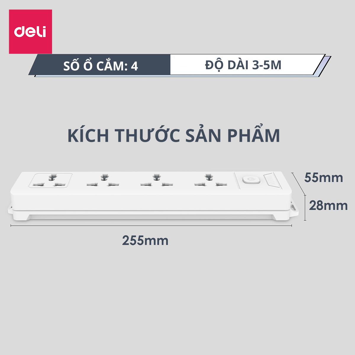 Ổ Cắm Điện Đa Năng 2500W Có Công Tắc Nguồn 3/4/6 Ổ , 3M/5M Dây Chống Giật Chống Cháy Chất Lượng Cao Deli - Phiên Bản Mới Nâng Cấp 2023 - Hàng Chính Hãng - ET401 - 406