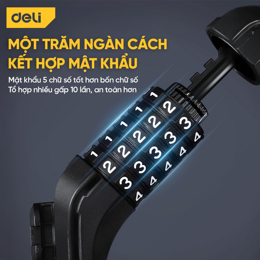 Khóa xe đạp xe máy Deli Cao Cấp - Khóa mật mã dạng 4-5 chữ số siêu an toàn chống trộm