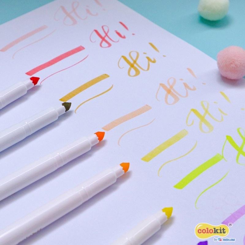 Bút lông 20 màu Pastel Washable Fiber Pen Thiên Long Colokit (SWM-C008) - màu rửa được - viết nét thanh nét đậm