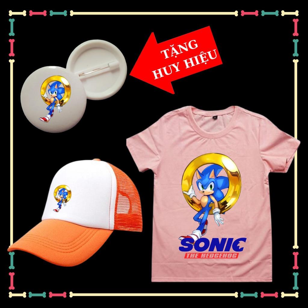 Set Mũ lưỡi trai+Áo thun Nhím Sonic hit hot cho trẻ em đủ size áo -Tặng Huy Hiệu Nhím Sonic