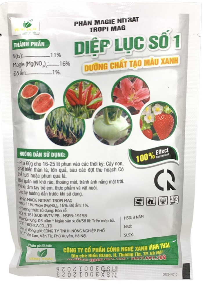 Phân Bón Diệp Lục Số 1 - Dưỡng Chất Tạo Xanh Lá MAGIE - Xanh Dày Lá, Mập Thân - Gói 60Gr