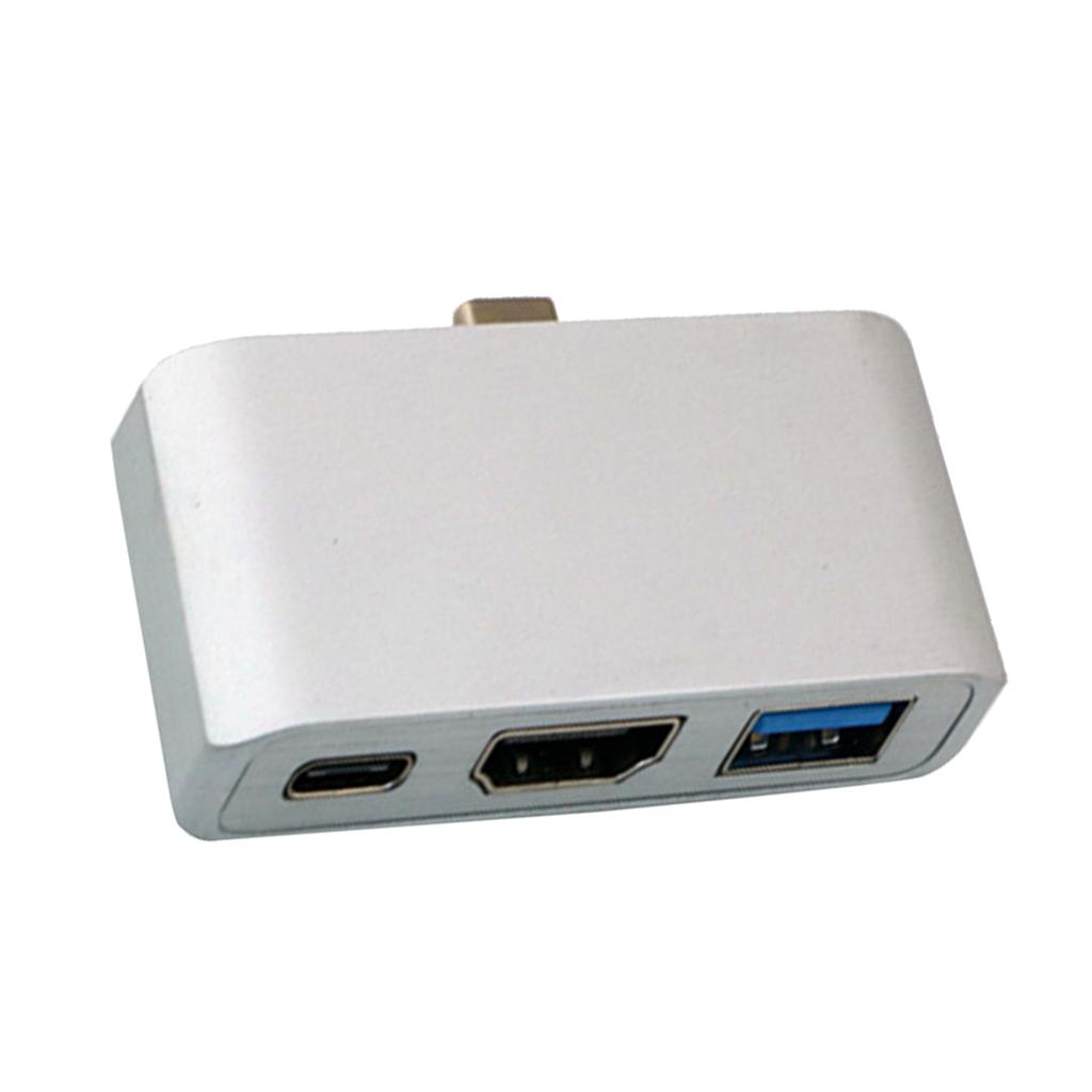 Multi-function Type-C Hub, USB-C To HDMI/Type-C/USB Charging Adapter-Silver