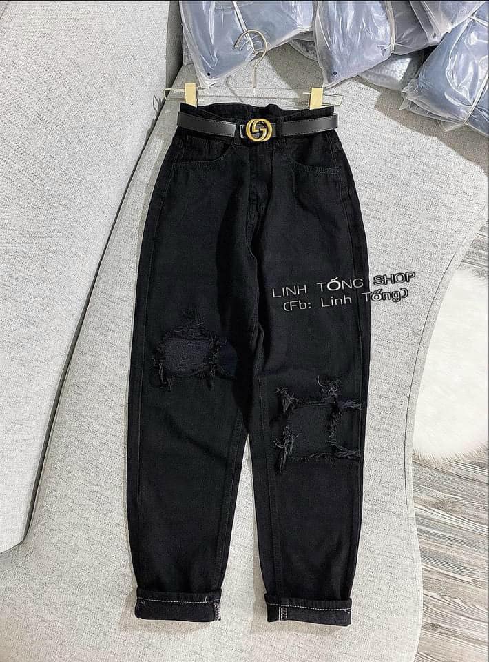 Quần baggy jean nữ rách gối