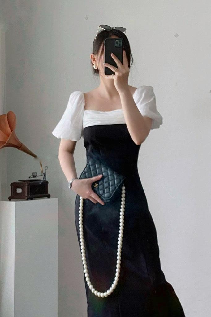 ĐẦM BODY CỔ VUÔNG TAY BÍ PHỐI TƠ 12405