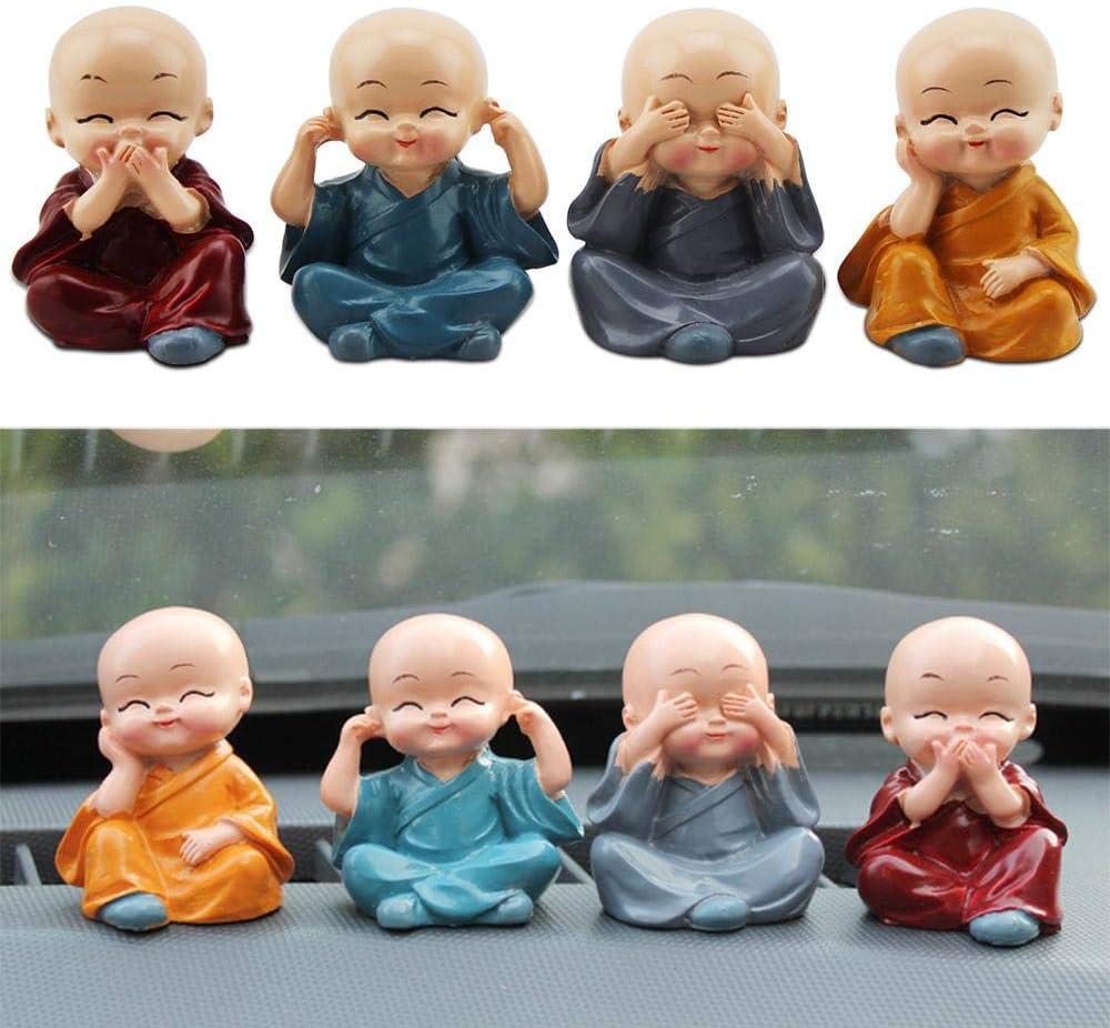 Tượng nhà sư dễ thương 4 mảnh Tượng nhỏ bằng nhựa, Nhà hiền triết Kung Fu Buddha Đồ trang trí thủ công sáng tạo như nhà, văn phòng Màn hình nội thất ô tô Trang trí đồ trang trí búp bê Quà tặng đồ chơi