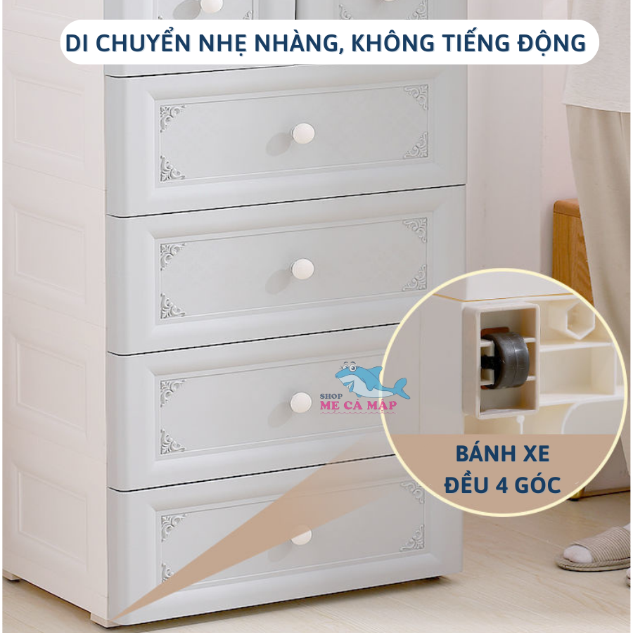 Tủ Quần Áo Trẻ Em Pakey Có Bánh Xe Chắc Chắn, Tủ Đựng Đồ Nhựa Nguyên Sinh Phong Cách Sang Trọng