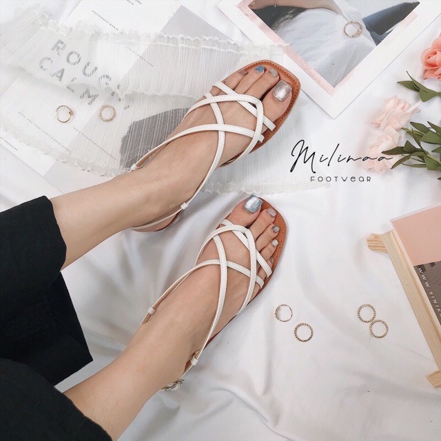 Sandal nữ đế bằng quai đan chéo siêu xinh-SB11