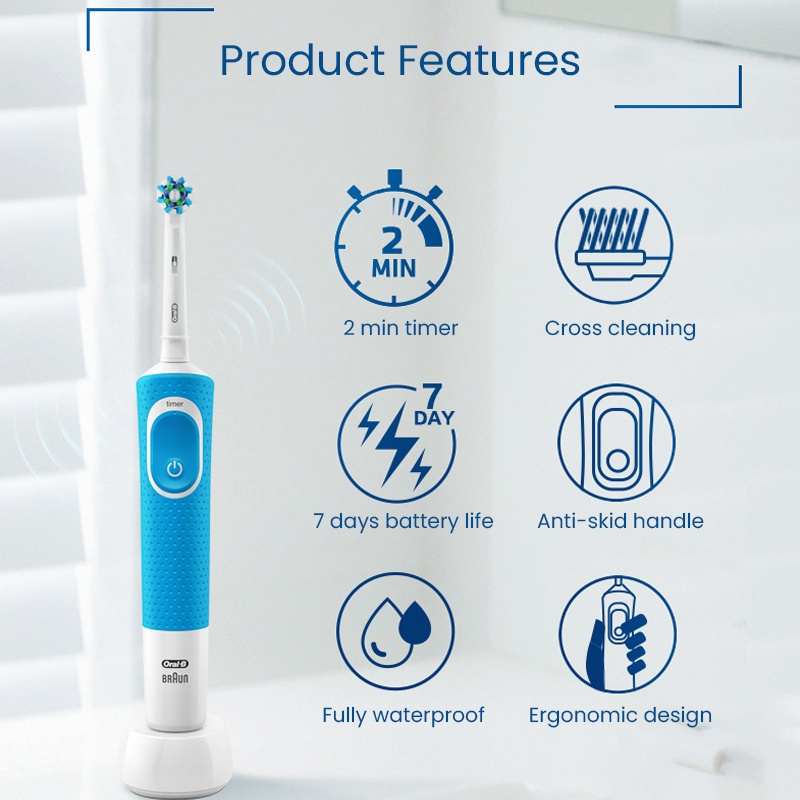 Bàn chải đánh răng điện ORAL-B D100 2D 7.600rpm chống thấm nước tiện lợi