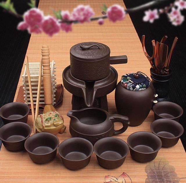 Bộ ấm chén pha trà đẹp cối xay gió gốm sứ tử sa cao cấp, 19 chi tiết màu nâu đen