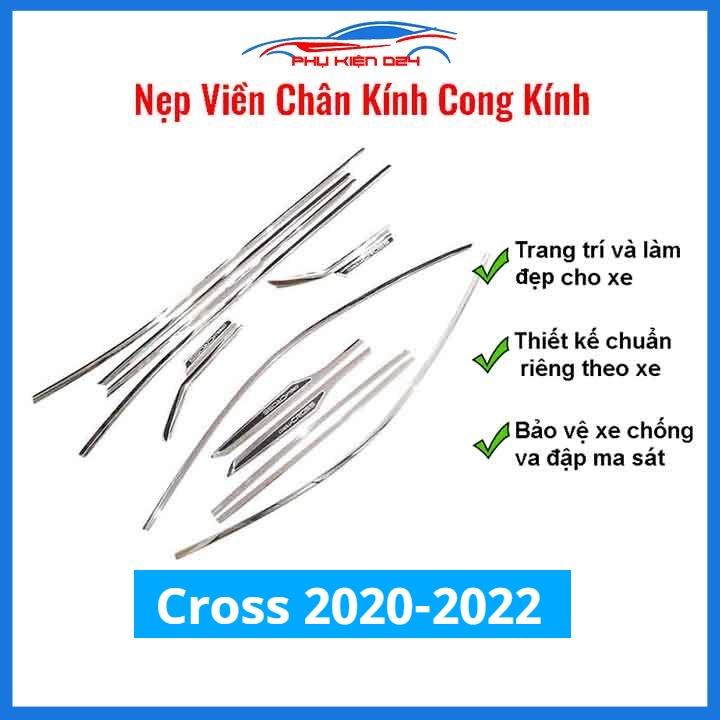 Bộ nẹp viền chân kính cong kính Corolla Cross 2020-2021-2022 Inox sáng bóng chuẩn form xe