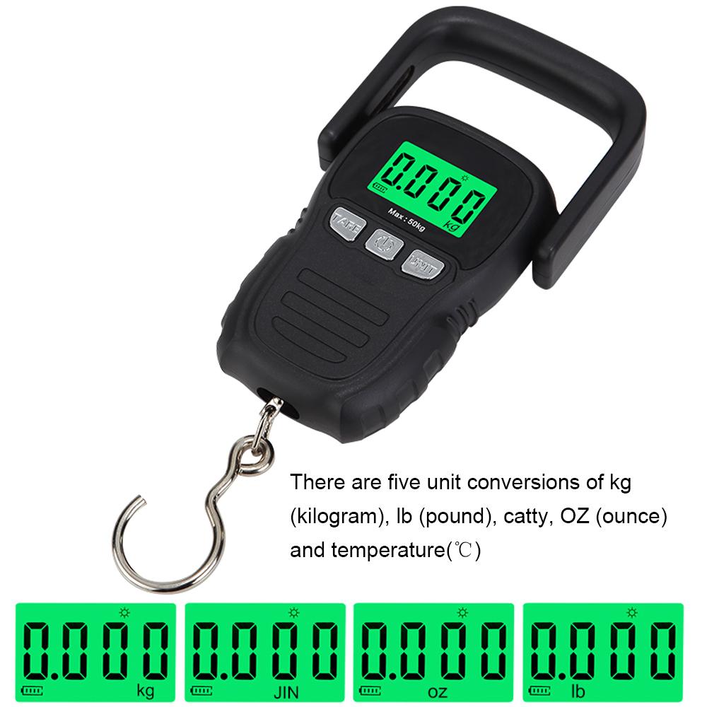 50kg Mini Portable Electronic Scale LED Screen with Backlight 1.5M Tapeline 5 Units Switch Home Daily Outdoor Wide Handle Electronic Scale