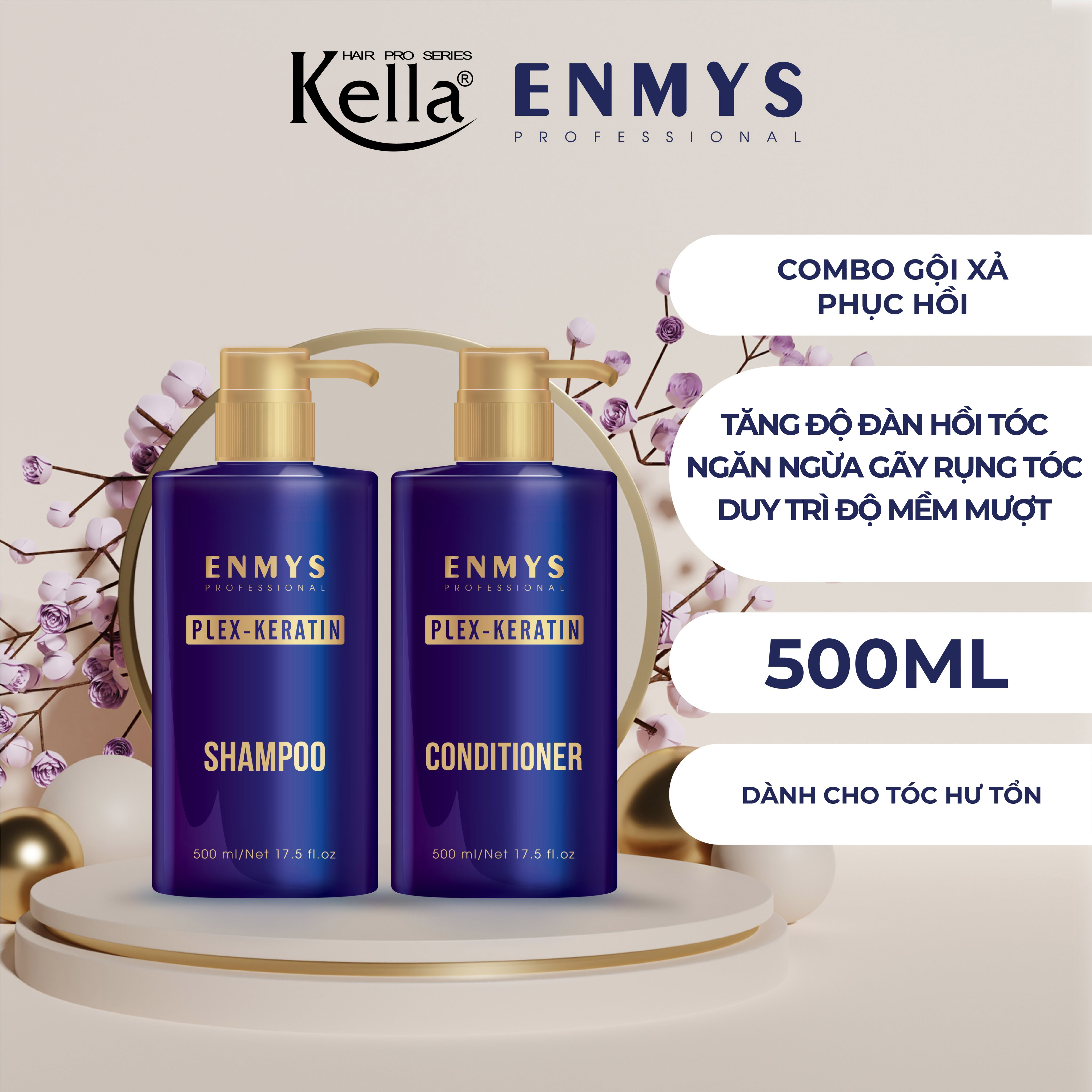 Combo dầu gội xả phục hồi tóc Enmys Plex-Keratin (Chai 500ml)