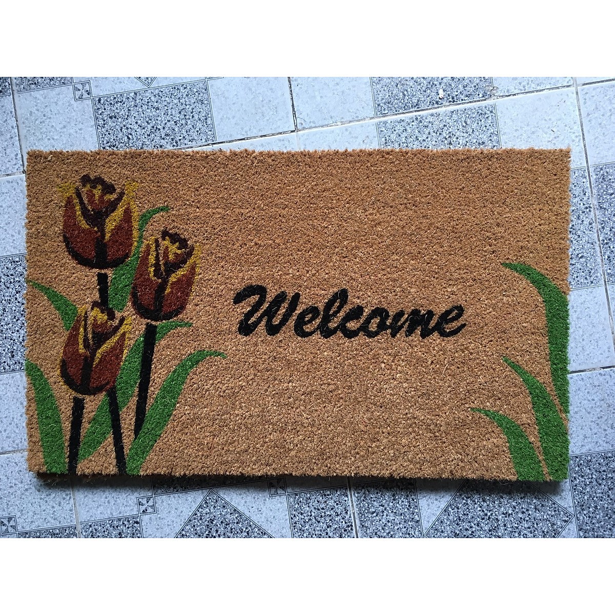 Thảm chùi chân bằng xơ dừa họa tiết Hoa Tulip 45x75