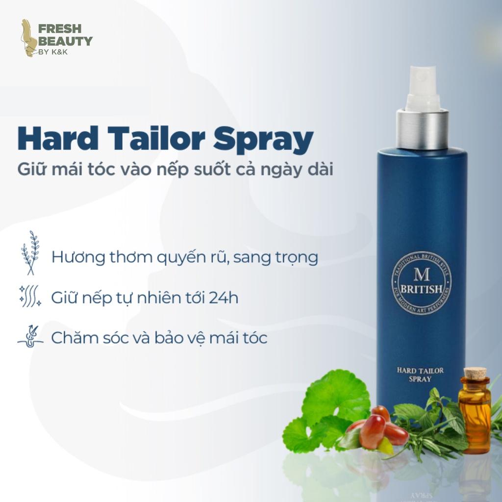 Gôm xịt tóc BRITISH M Hard Tailor Spray dạng keo tạo kiểu giữ nếp nam nữ không nặng tóc 250ml