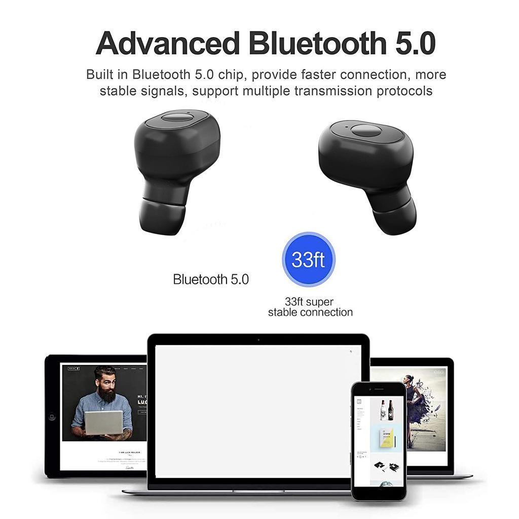 2X 5.0 Wireless Earphones Headphones TWS Mini Earbuds Headset Black