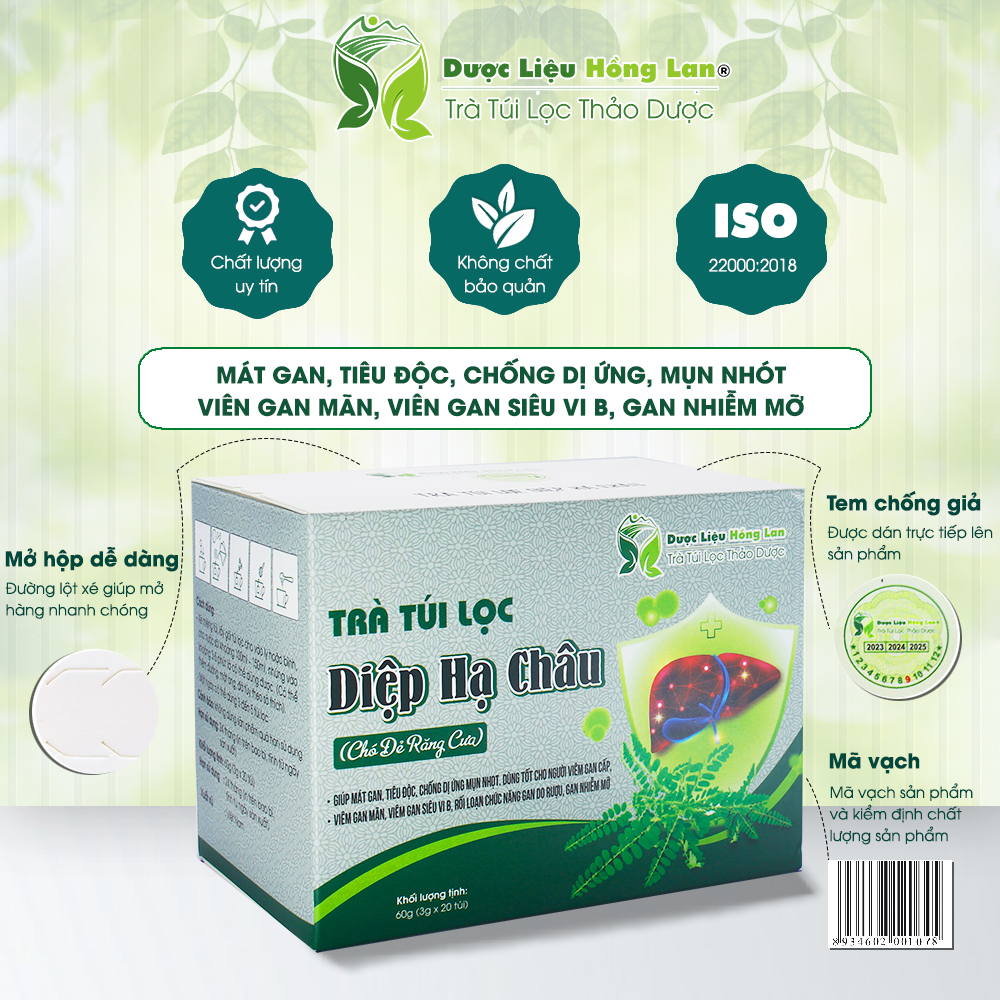 Trà Túi Lọc Diệp Hạ Châu (chó đẻ răng cưa) 60g (20gói x 3g) Dược Liệu Hồng Lan