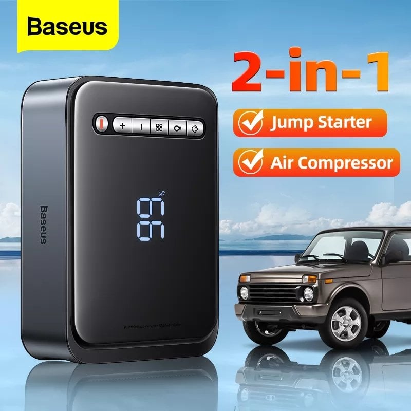 Bơm Lốp Đa Năng Kiêm Kích Bình Ô Tô Baseus Super Energy 2-in-1 Jump Starter Sạc Pin Cầm Tay 8000mAh CGCN000001- Hàng chính hãng