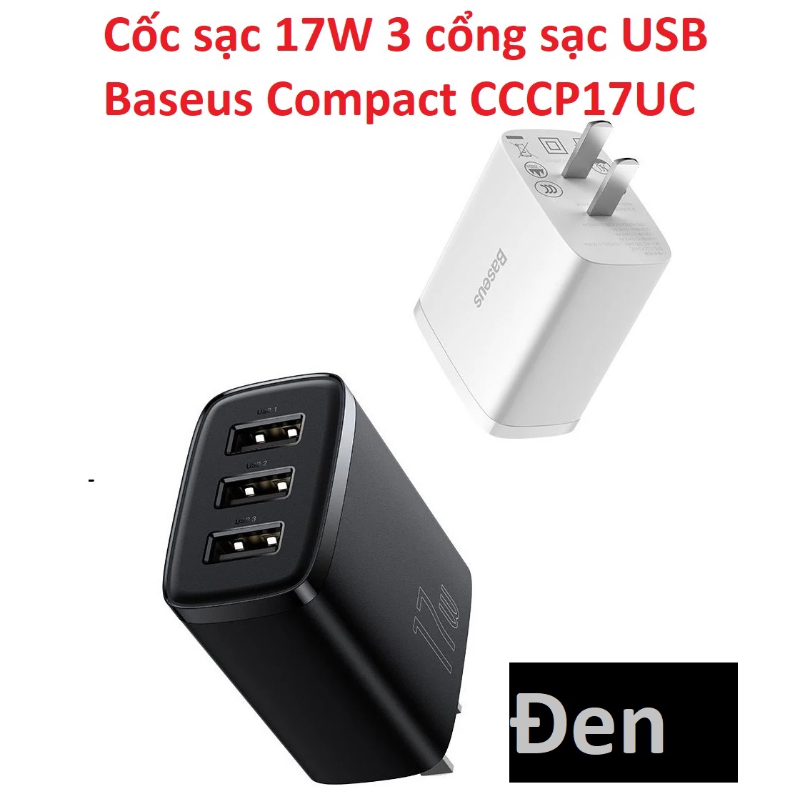 Cốc sạc 17W 3 cổng sạc USB Baseus Compact CCCP17UC - Hàng chính hãng