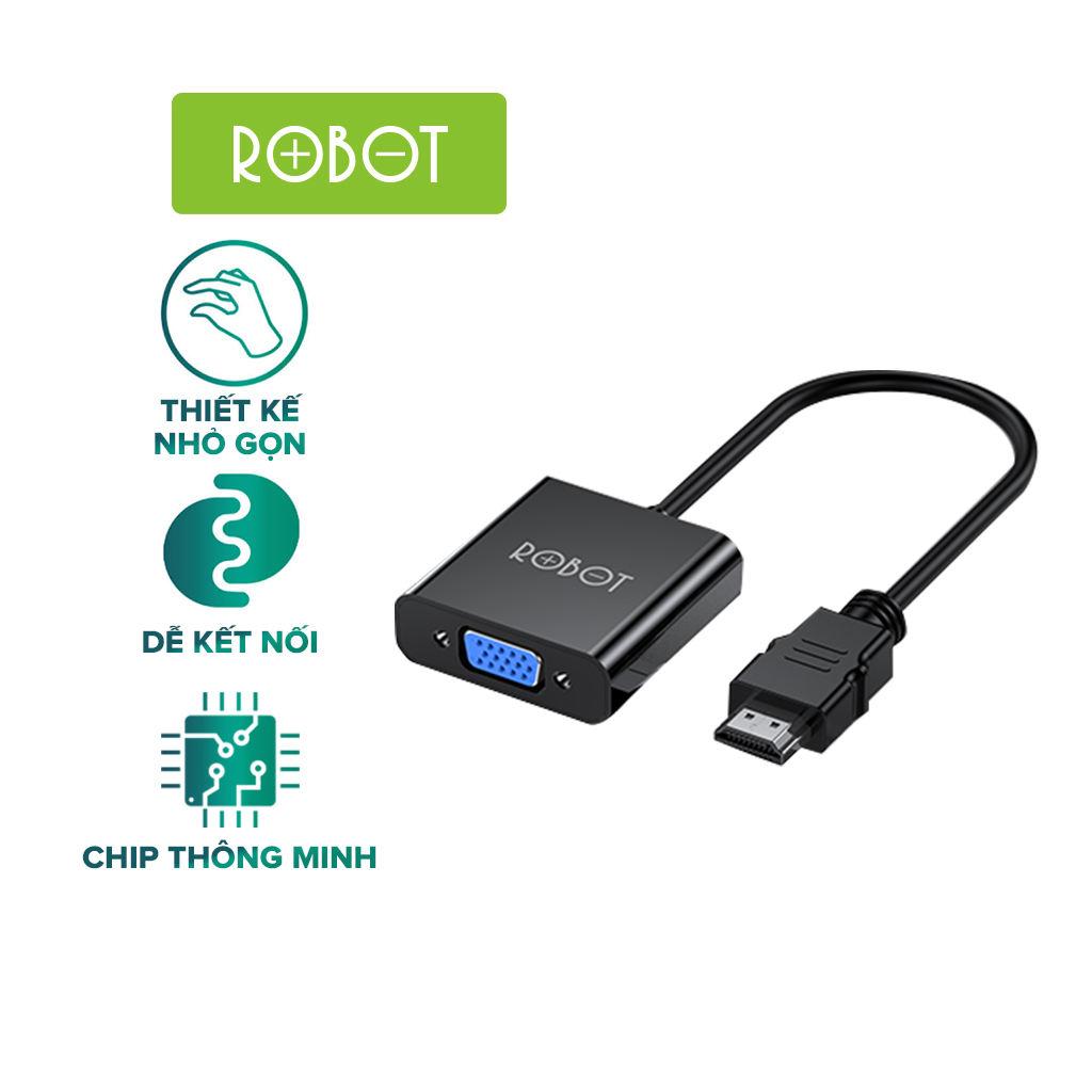 Bộ Chuyển đổi HDMI sang VGA ROBOT RHV10 Độ Phân Giải FULL HD 1080P Kết nối với Máy chiếu TV - Hàng Chính Hãng