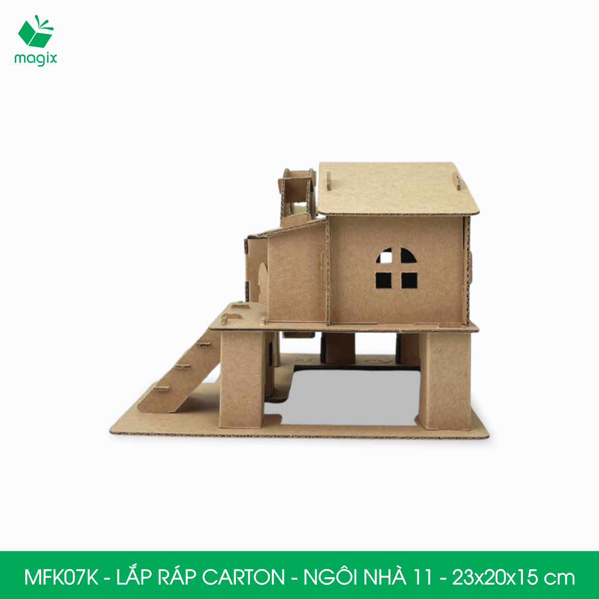 MFK07K - 23x20x15 cm - Mô hình ngôi nhà lắp ráp từ bìa carton cao cấp, nhà giấy carton mini sáng tạo