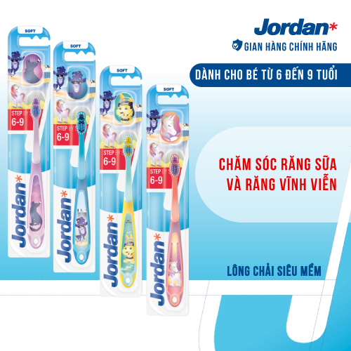 Combo 4 Bàn chải đánh răng Jordan Step 3(6-9 tuổi), Lông mềm