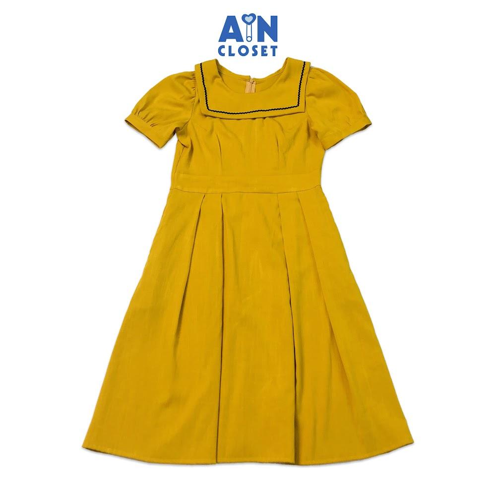 Đầm cho mẹ baby doll Vàng tim cổ thủy thủ thun cotton - AICDMELUPXVU - AIN Closet