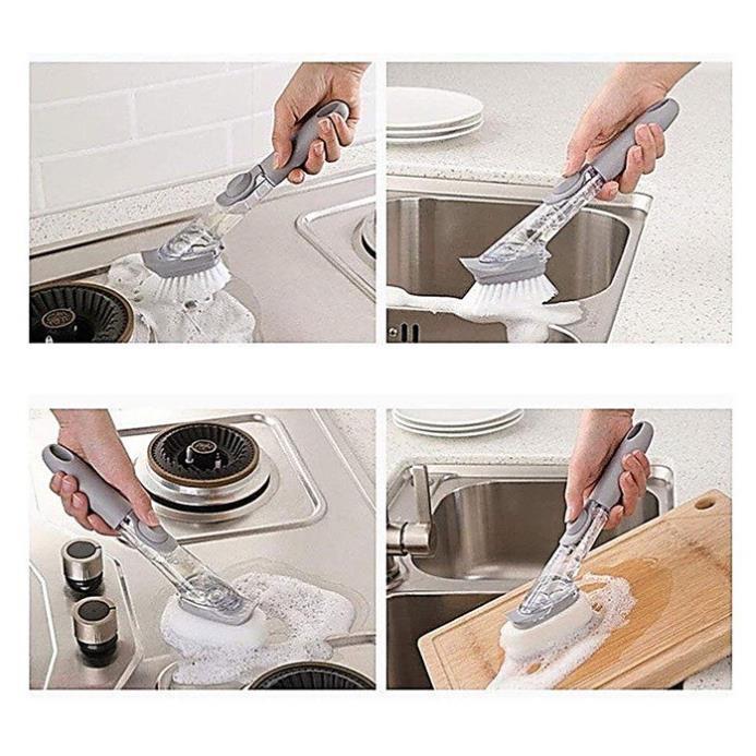 Cọ rửa chén bát đa năng có tay cầm dài tiện lợi 1 đầu chải và miếng bọt biển