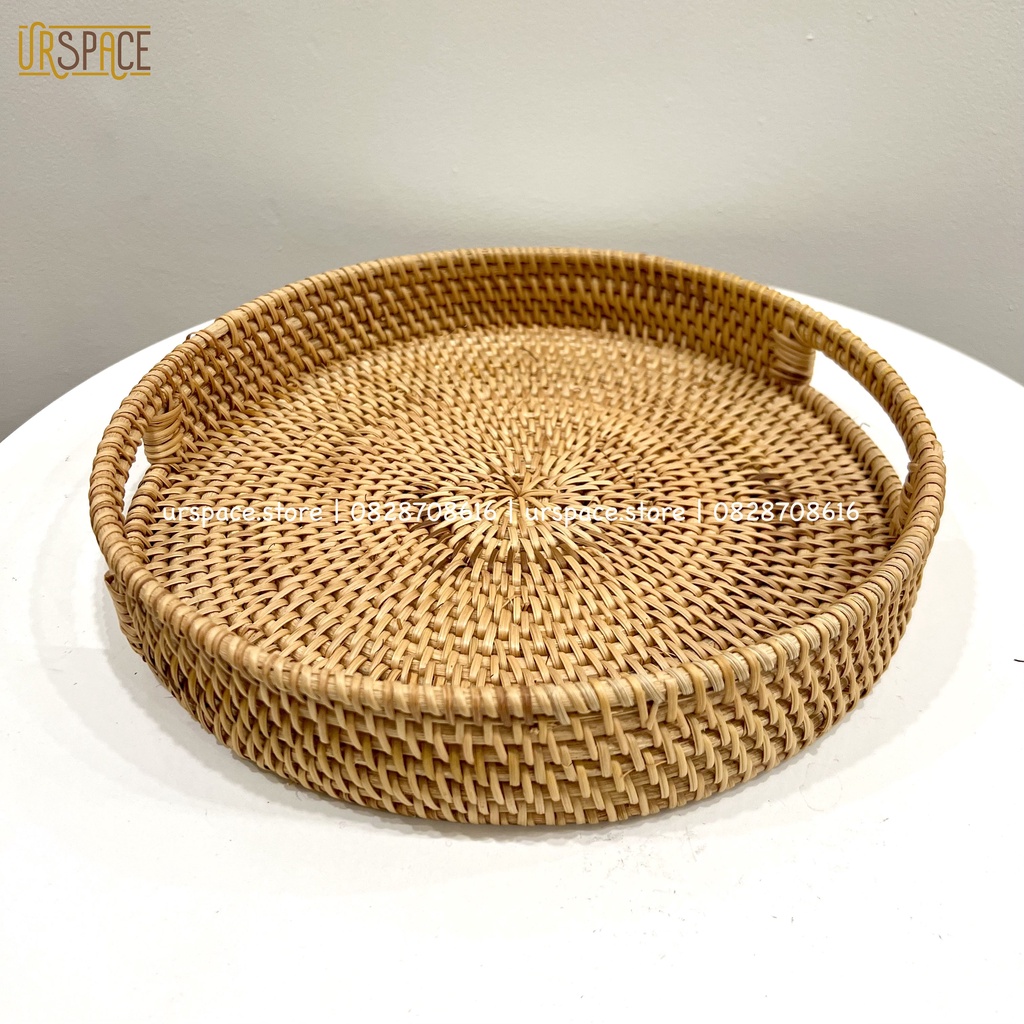 Khay mây tròn URSPACE đựng bánh kẹo, trái cây, trang trí decor / ROUND RATTAN TRAY WITH HOLD HANDLES