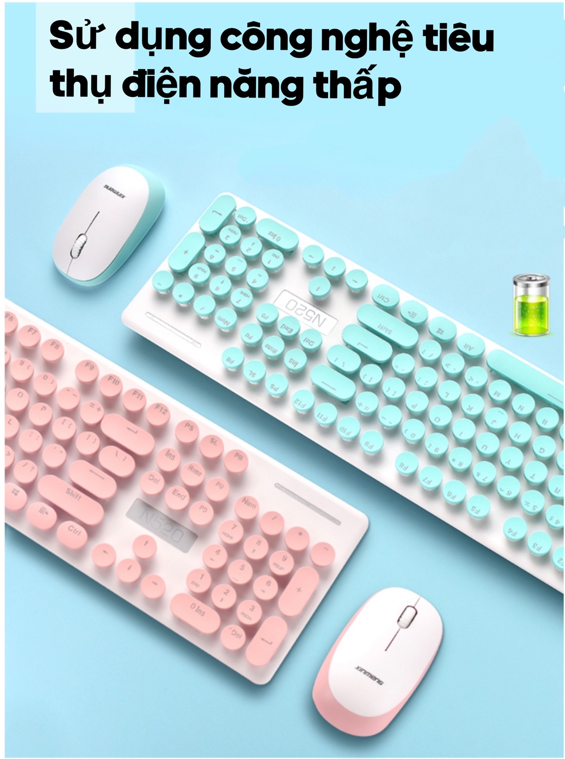 Bộ Chuột và Bàn Phím Không Dây Siêu Đẹp XSmart N520 Mẫu Cao Cấp Màu Cực Đẹp, Bấm Êm - Hàng Chính Hãng