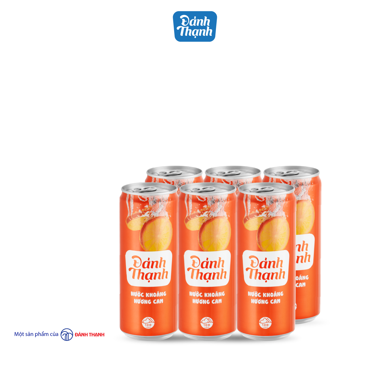 Lốc 6 lon Nước khoáng thiên nhiên có ga Đảnh Thạnh khoáng cam lon 330ml