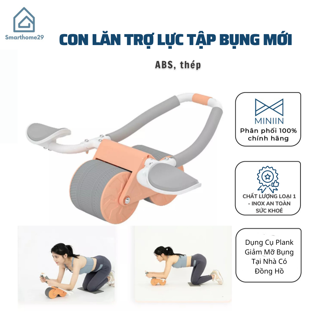 Con Lăn Trợ Lực Tập Bụng 2 Bánh Thế Hệ Mới, Dụng Cụ Plank Giảm Mỡ Bụng Tại Nhà Có Đồng Hồ, Thiết Kế Để Tay Tiện Dụng - HÀNG CHÍNH HÃNG MINIIN