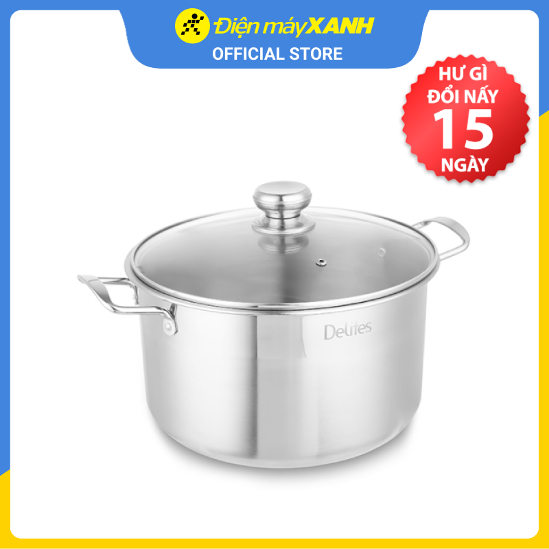 Nồi inox nắp kính 28 cm Delites NR004-28 - Hàng chính hãng