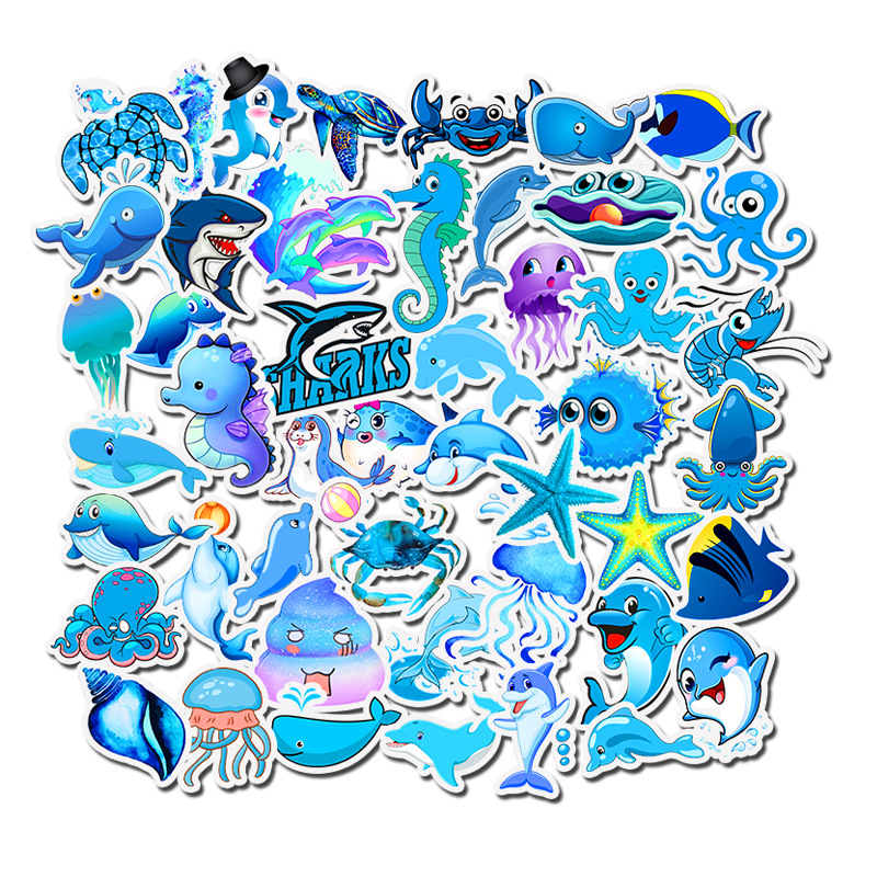 Set 30 Sticker chủ đề màu xanh biển ảnh ép lụa