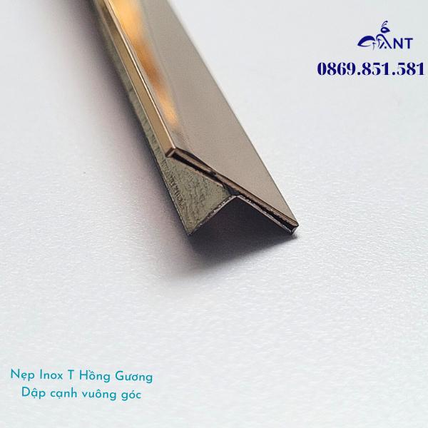 Nẹp T Inox 304 Hồng Gương, nẹp inox chữ T bào chấn vuông cạnh, dày 0.8li, thanh dài 2m44, dễ thi công