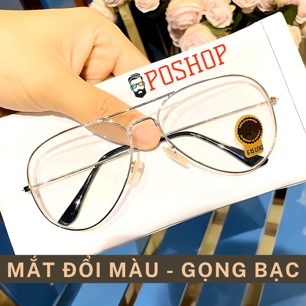 Kính mát unisex thời trang nam nữ POSHOP gọng mắt kính cao cấp tròng thuỷ tinh đổi màu khi nắng chống tia uv đi đêm 3026