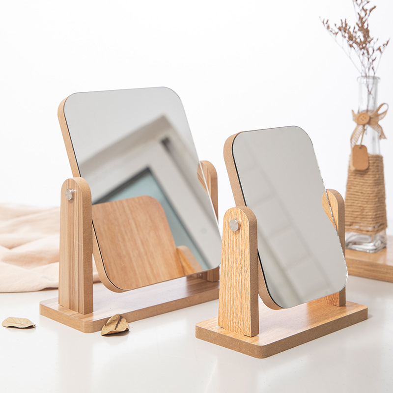 Gương trang điểm đế gỗ để bàn xinh xắn hình chữ nhật