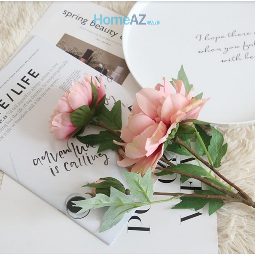 Cành hoa mẫu đơn giả đẹp bằng lụa màu hồng phấn PEOLY 52cm mã AZHOA006