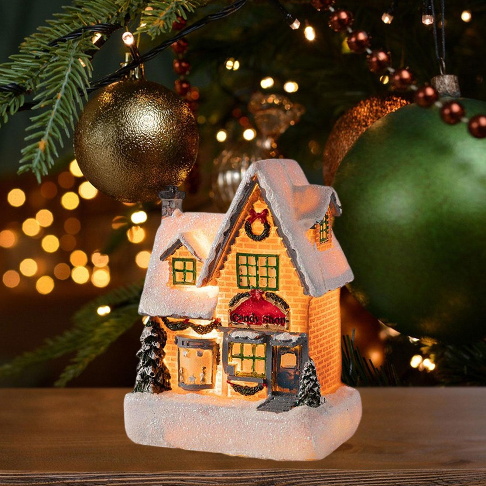 2x Christmas Houses with Lights Ornaments for Shop Window Coffee ...