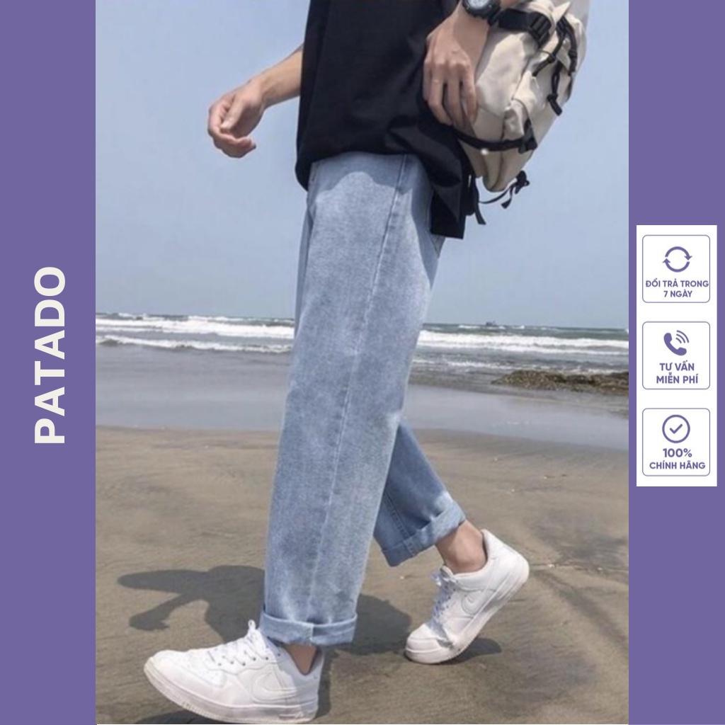 Quần jean baggy nam trơn xanh ống suông rộng mã TR01 style hàn quốc