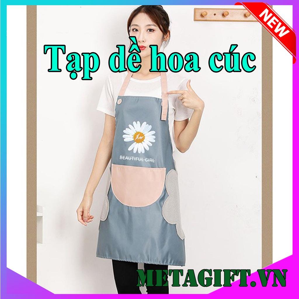 Tạp dề nấu ăn vải chống thấm nước làm bếp dài thân kiểu hàn quốc hoa cúc xinh cute dễ thương