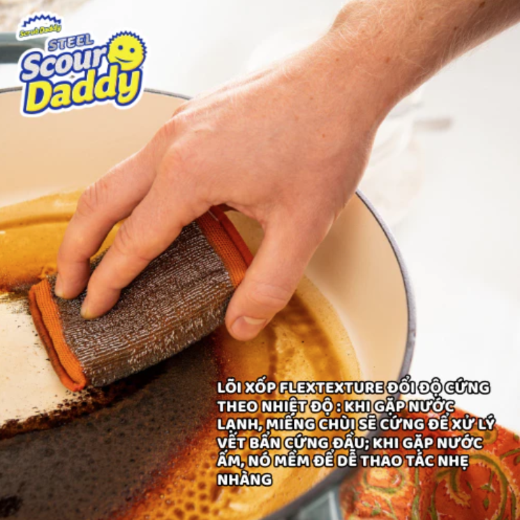 Miếng cọ thép Scour Daddy Steel - Lưới ArmorTec STEEL rửa sạch loại bỏ các mảng bám cứng đầu
