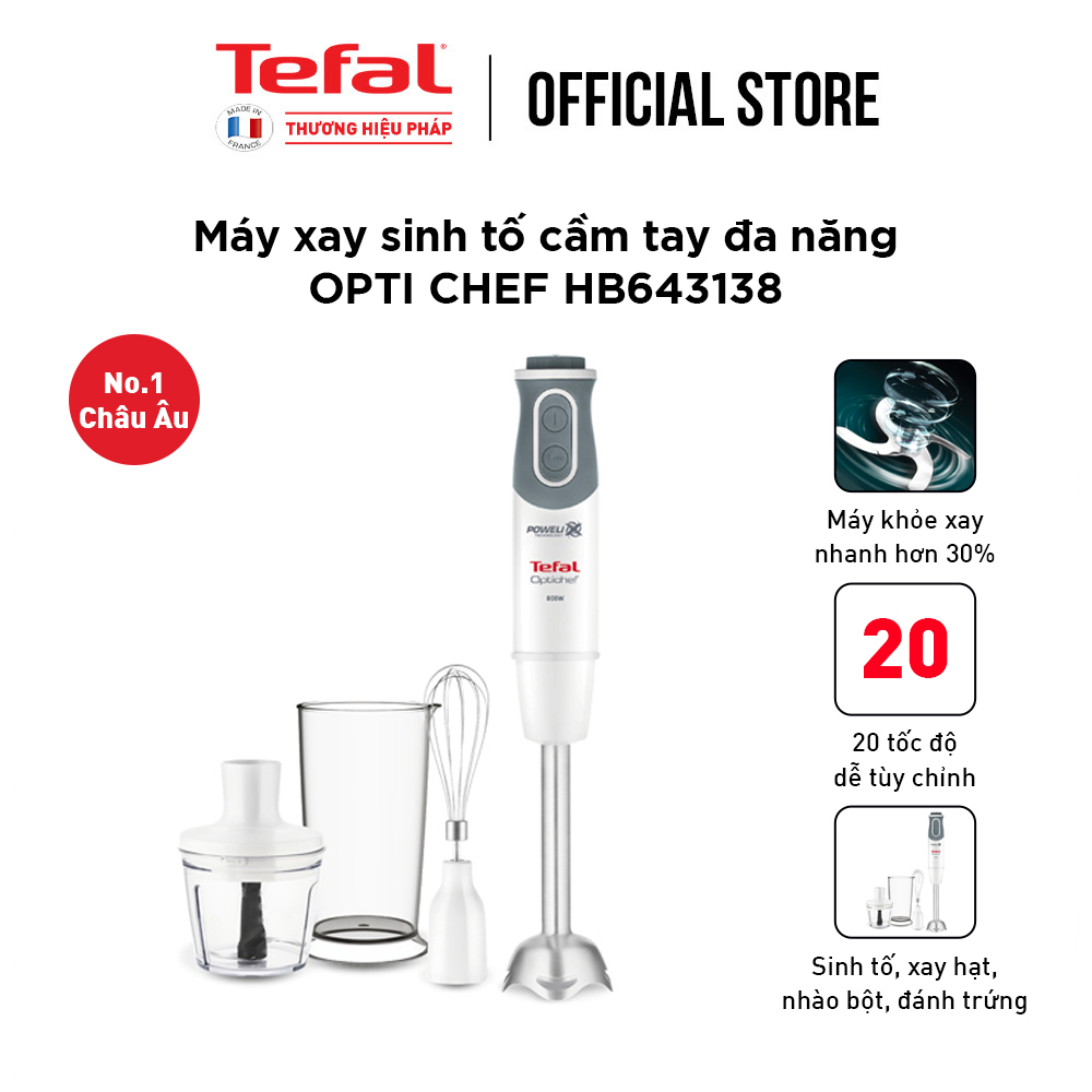 Máy xay sinh tố cầm tay Tefal HB643138 trắng - Hàng chính hãng